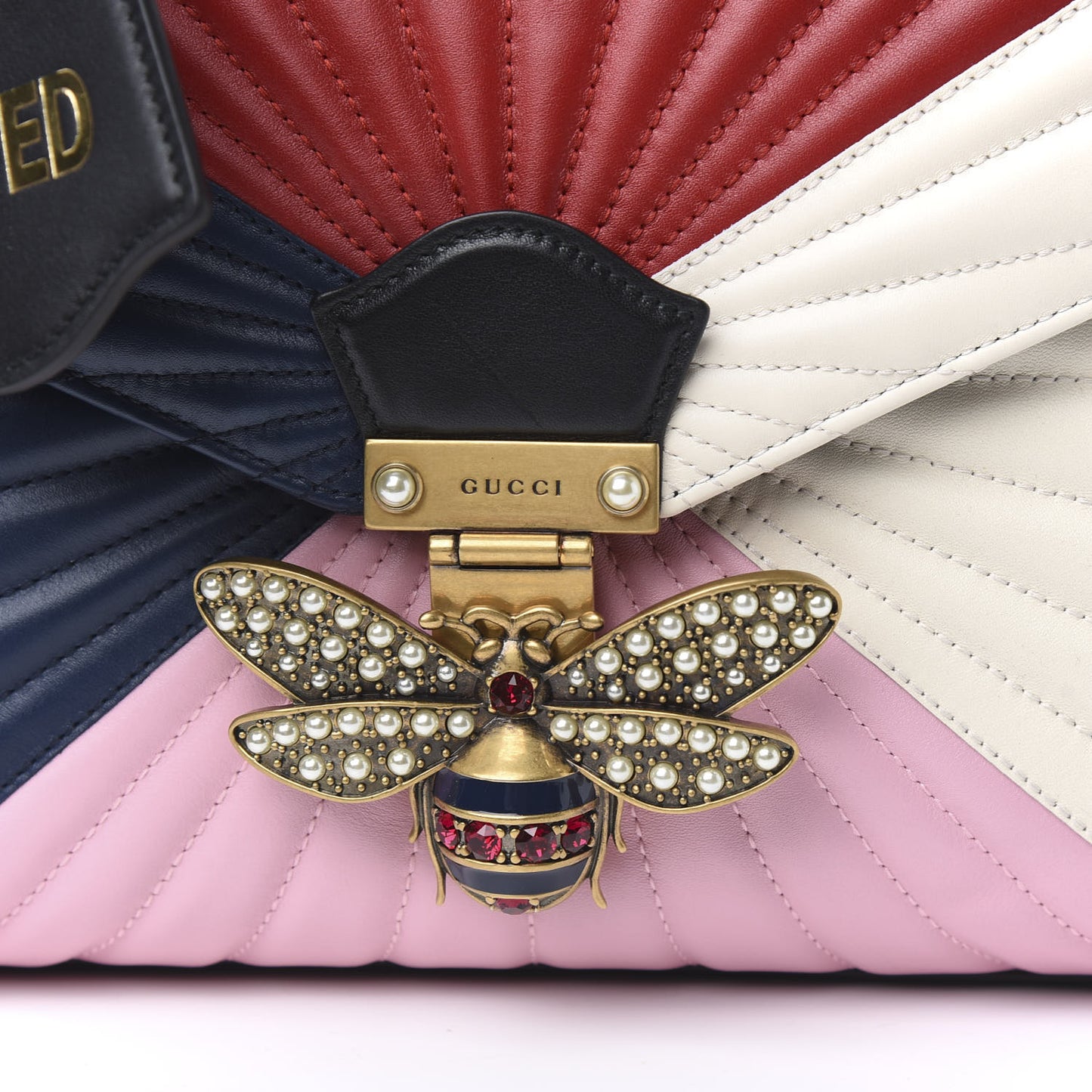 Calfskin Bamboo Trapuntata Queen Margaret Top Handle Bag Blue Agata Hibiscus Red Mystic White Sugar Pink