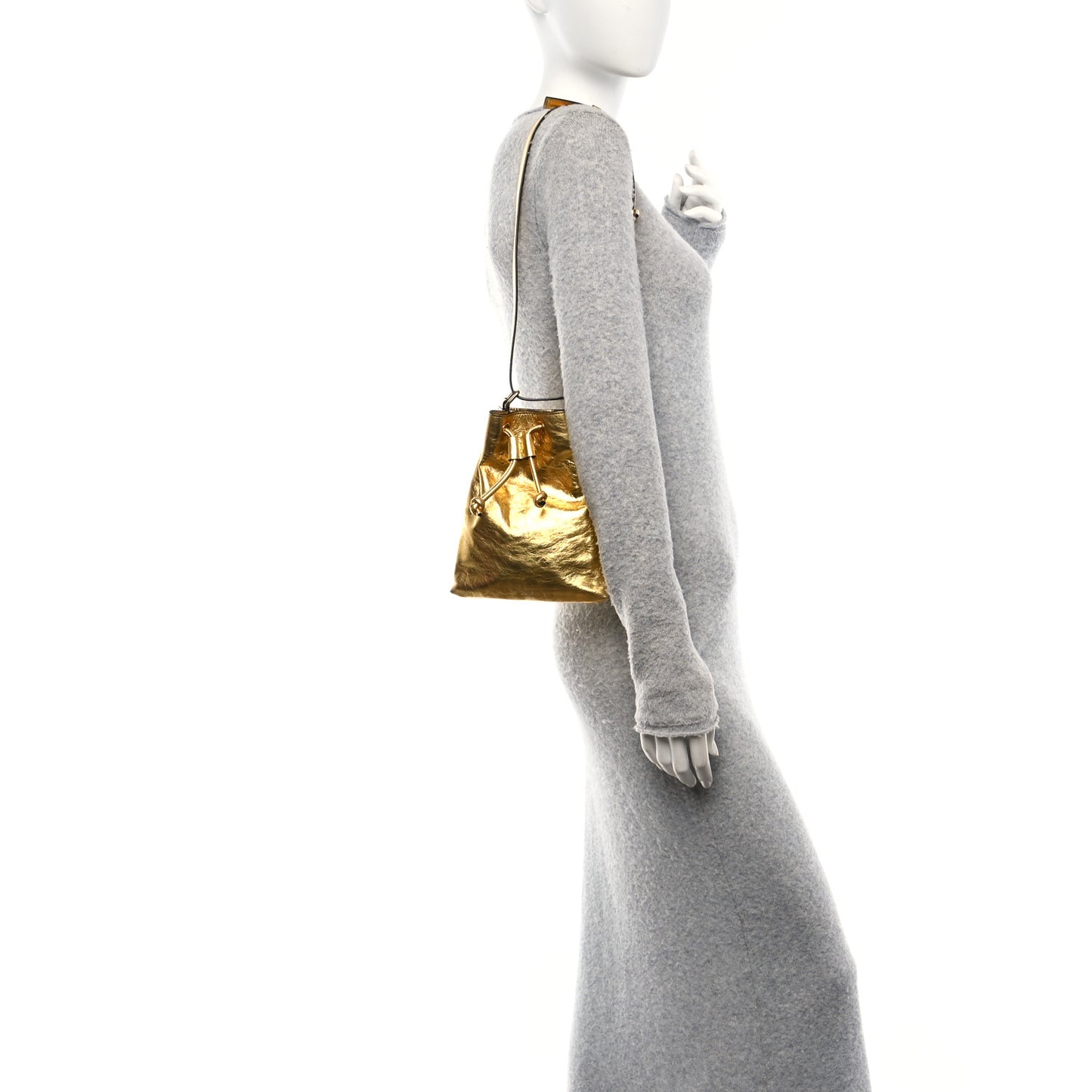 Metallic Calfskin Cecilia Small Bucket Bag Gold