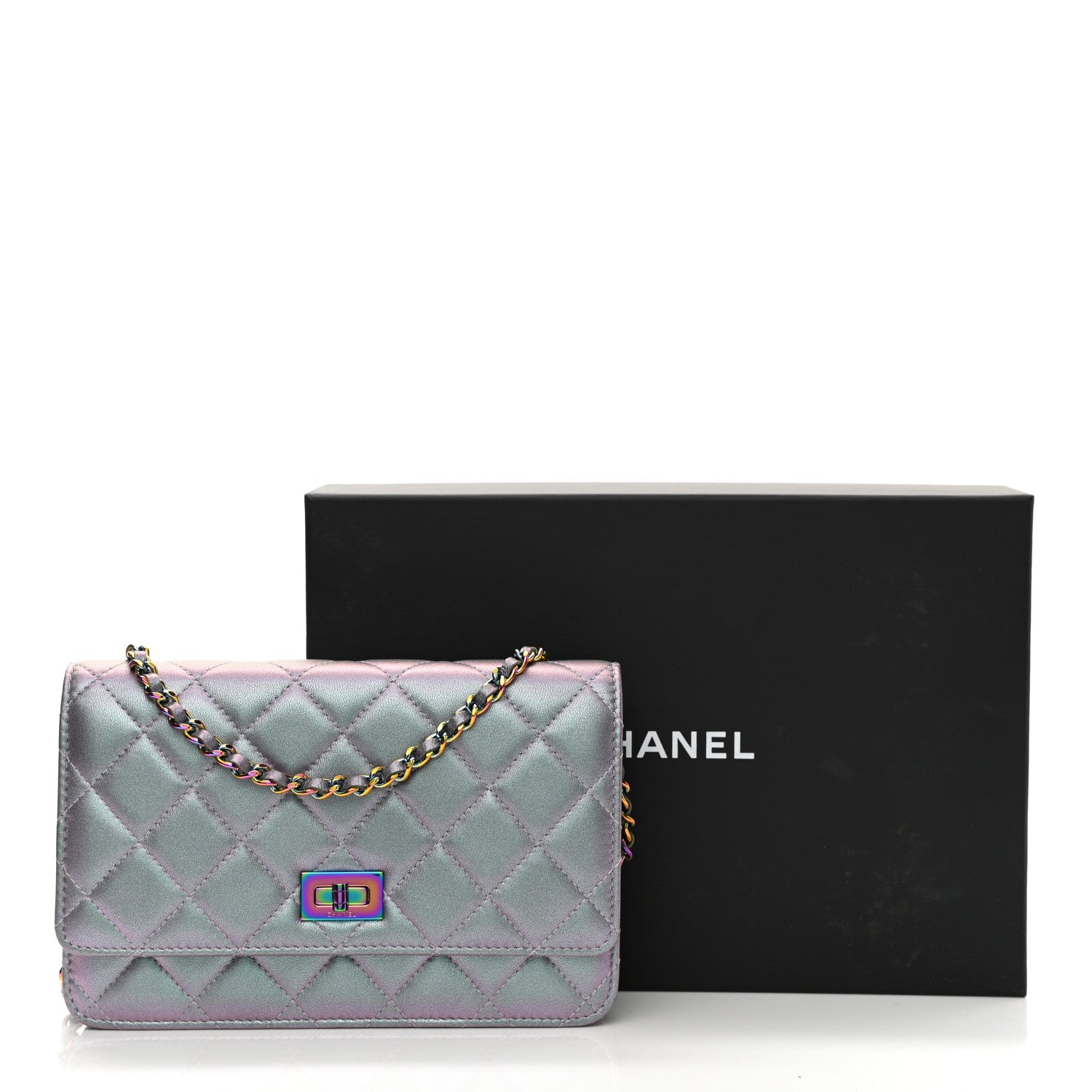 Chanel Iridescent Lambskin Quilted Reissue Wallet On Chain WOC Light Purple 12 of 12