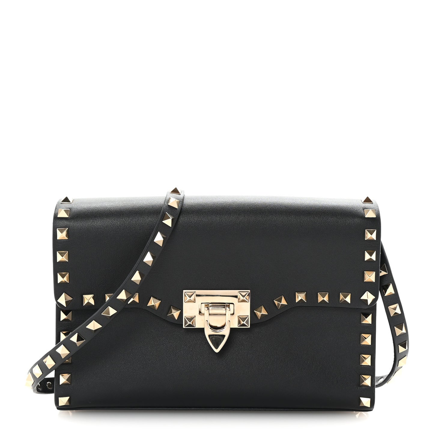 Vitello Medium Rockstud Flip Lock Crossbody Bag Black