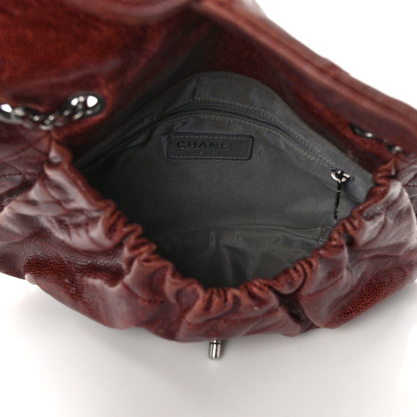 Crumpled Calfskin Quilted Medium Elastic Flap Bordeaux
