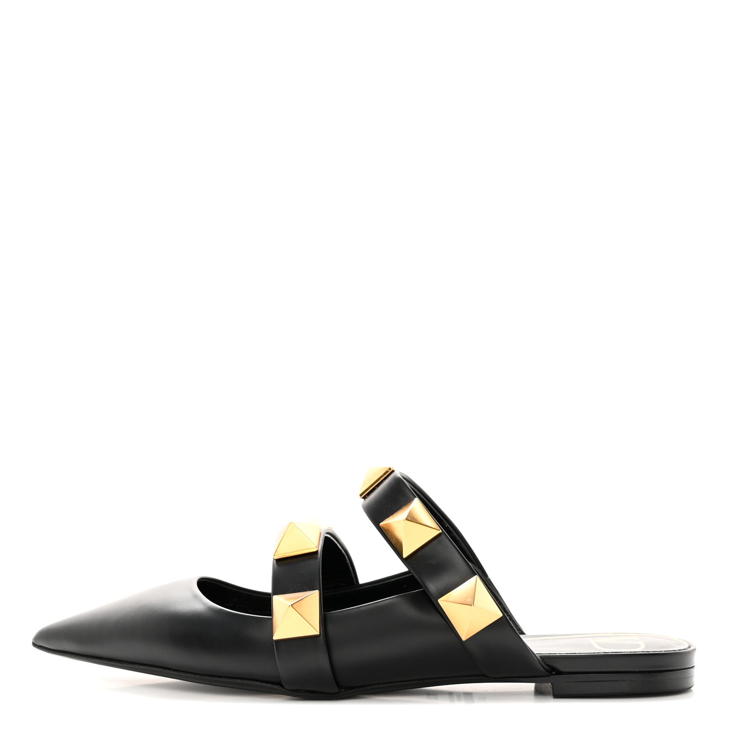 Calfskin Roman Stud Flat Mules 37.5 Black