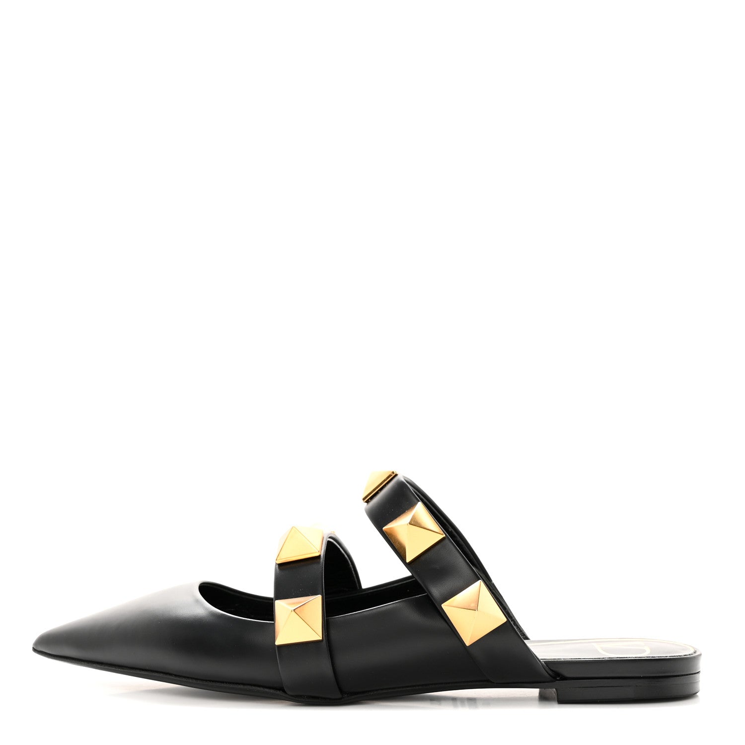 Valentino Garavani Calfskin Roman Stud Flat Mules 37.5 Black 1 of 10