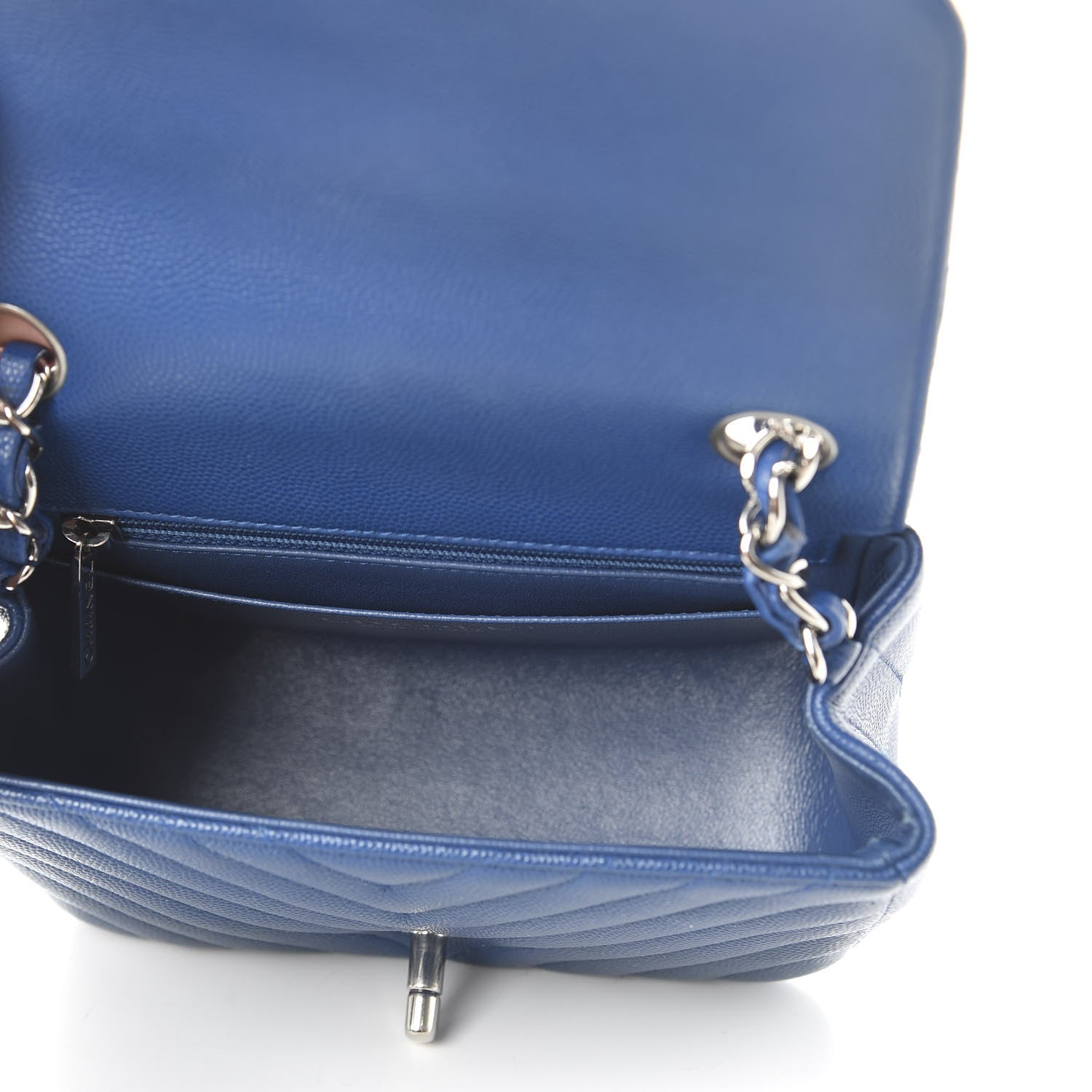 Chanel Caviar Chevron Quilted Mini Square Flap Dark Blue 4 of 14
