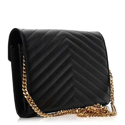 Saint Laurent Grain De Poudre Matelasse Chevron Monogram Chain Wallet Black 3 of 11