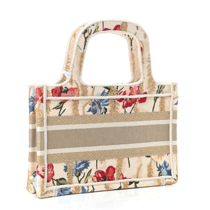 Christian Dior Canvas Embroidered Hibiscus Printed Mini Book Tote Beige Multicolor 3 of 9