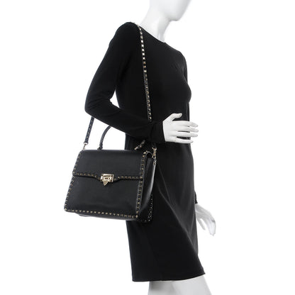 Valentino Garavani Grained Calfskin Rockstud Top Handle Flap Shoulder Bag Black 2 of 10