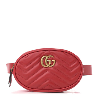Gucci Calfskin Matelasse GG Marmont Belt Bag 85 34 Hibiscus Red 1 of 10