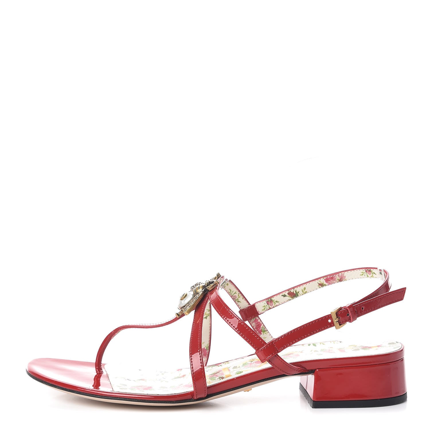 Gucci Patent Bee Thong Sandal 37 Hibiscus Red 1 of 11