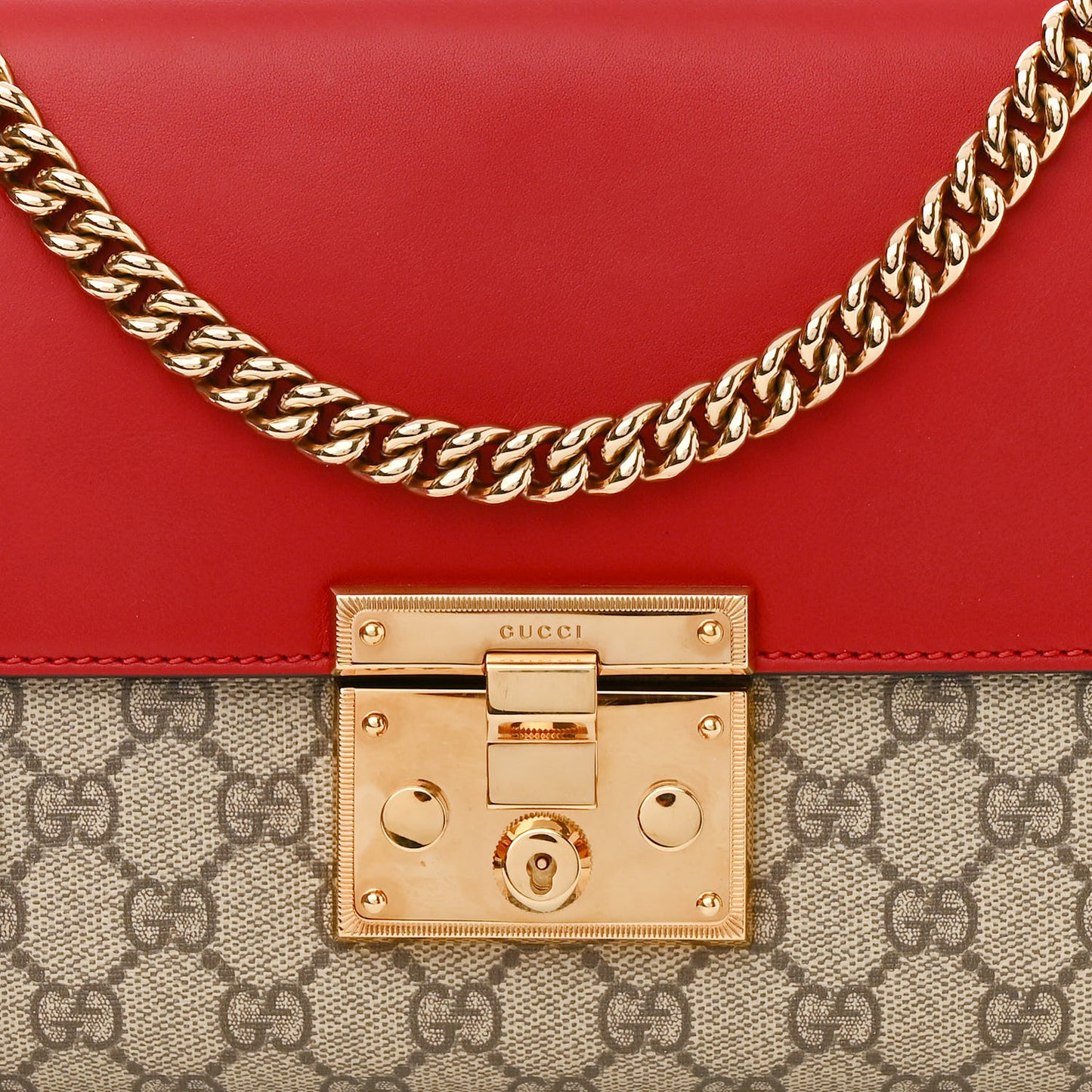 GG Supreme Monogram Calfskin Medium Padlock Shoulder Bag Beige Hibiscus Red New Rosette