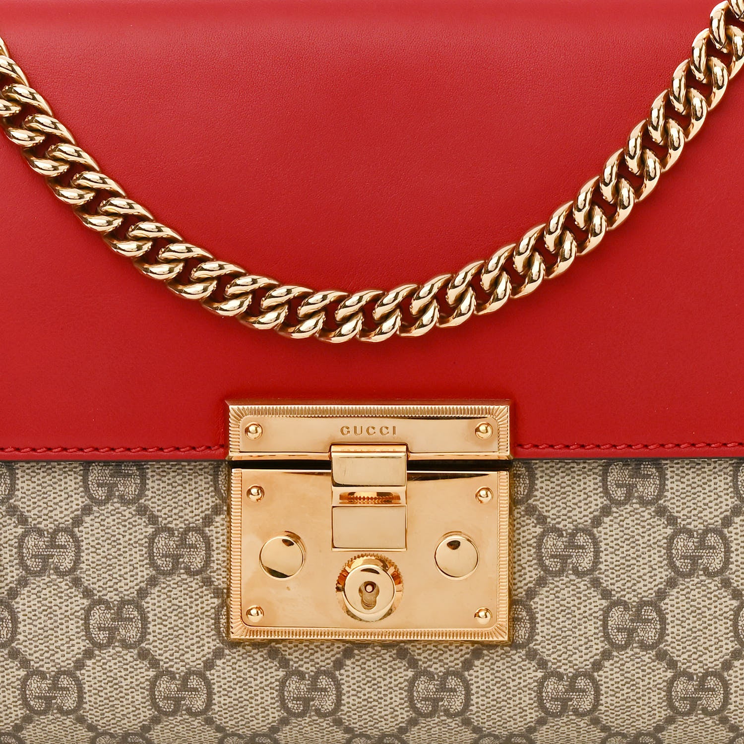 Gucci GG Supreme Monogram Calfskin Medium Padlock Shoulder Bag Beige Hibiscus Red New Rosette 8 of 10