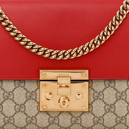 Gucci GG Supreme Monogram Calfskin Medium Padlock Shoulder Bag Beige Hibiscus Red New Rosette 8 of 10