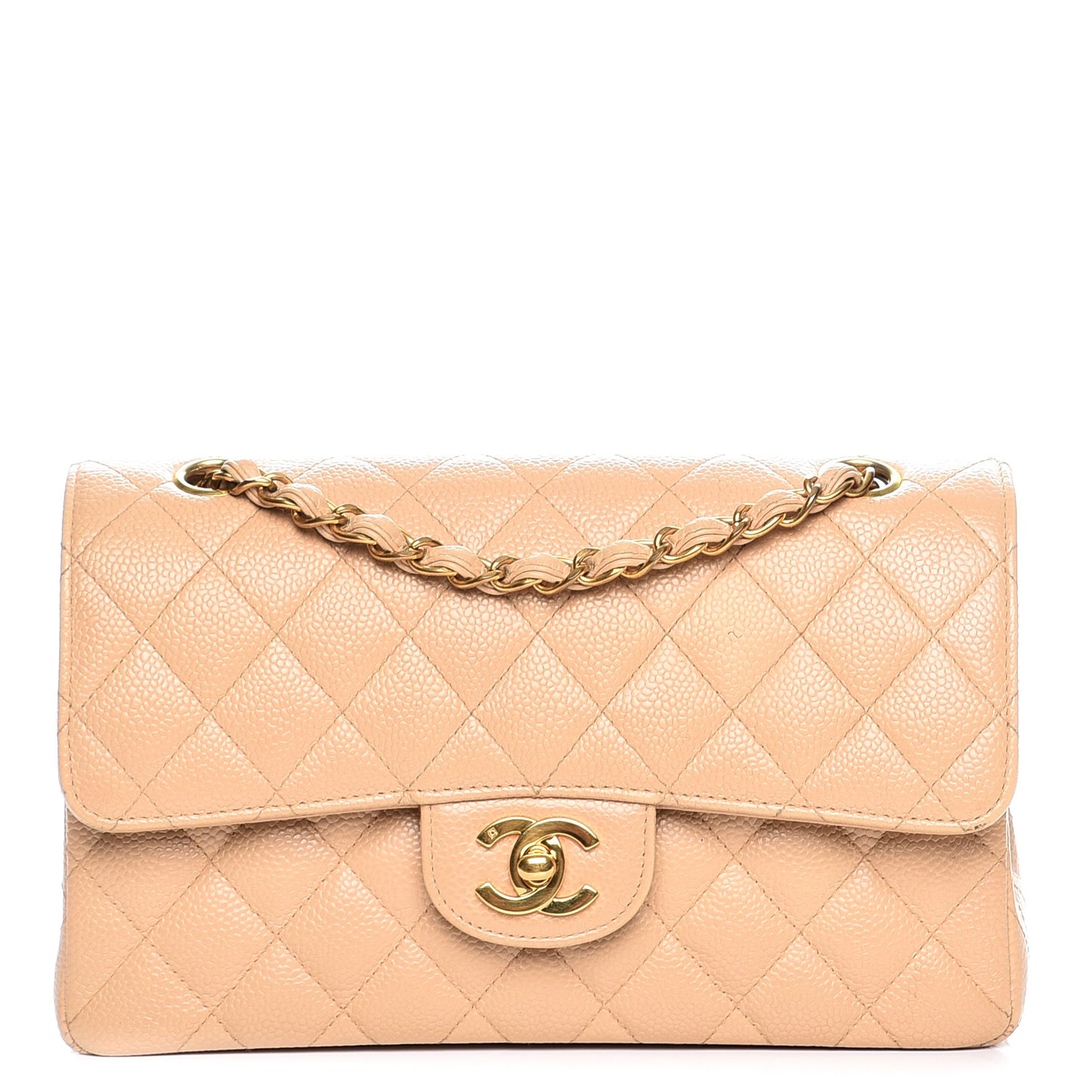 Caviar Quilted Small Double Flap Beige