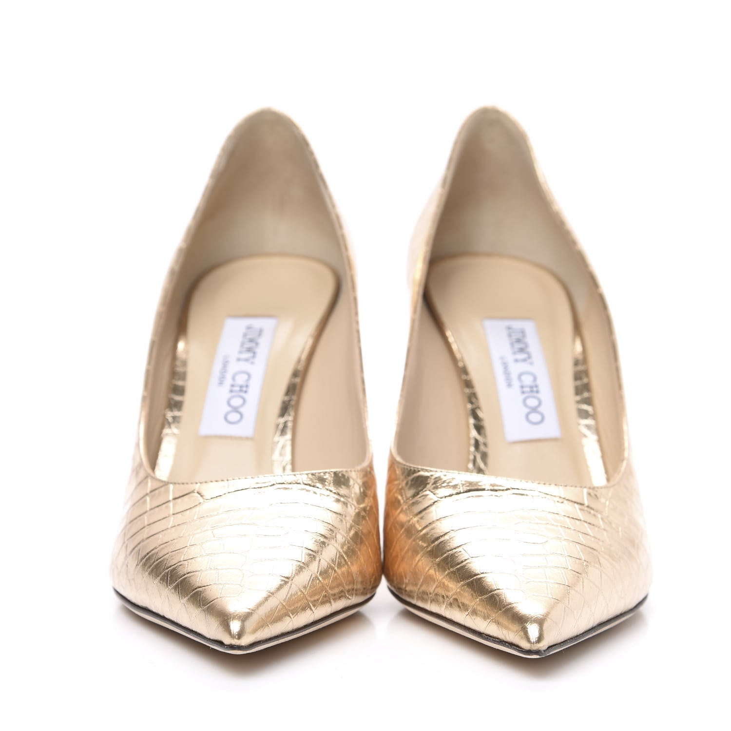 Jimmy Choo Metallic Calfskin Crocodile Embossed Love 100 Pumps 39 Gold 2 of 7