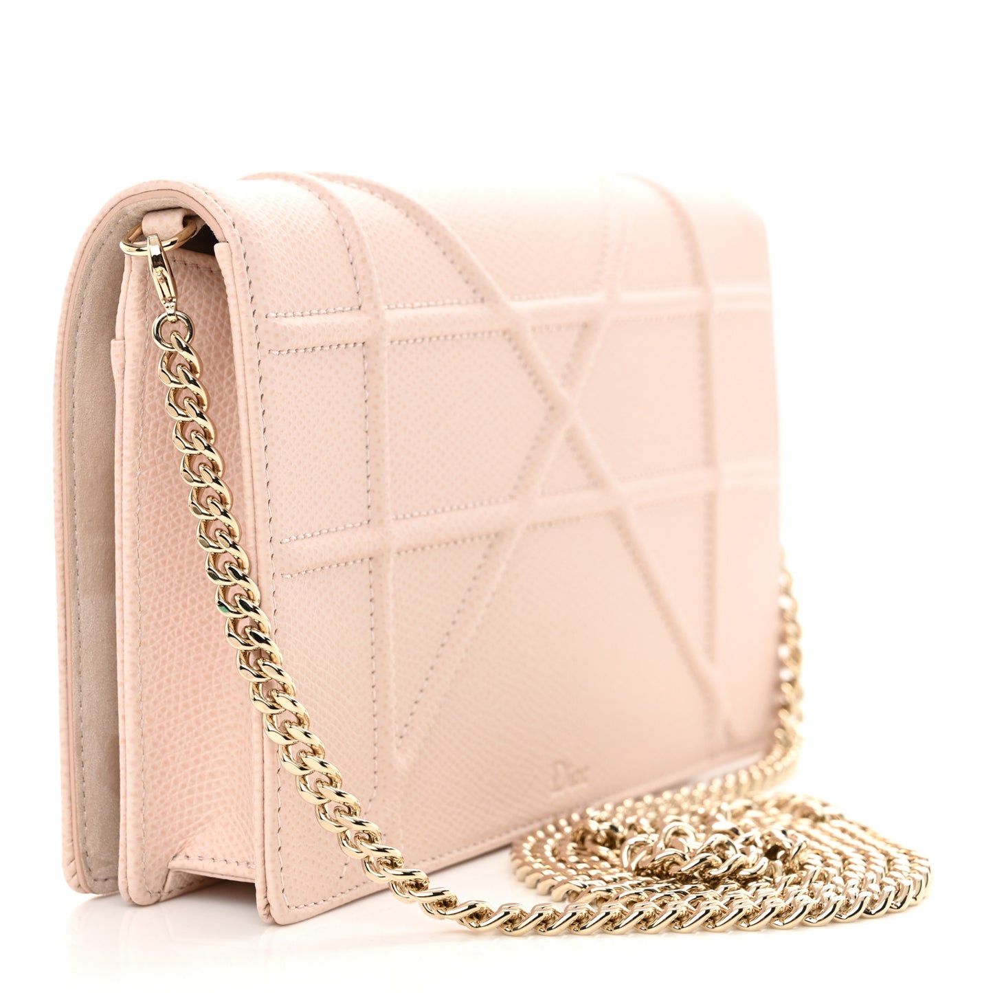 Grained Calfskin Diorama Wallet on Chain Pouch Rose Poudre