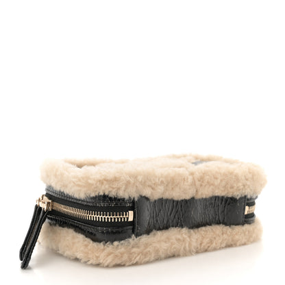 Chanel Shiny Crumpled Sheepskin Shearling Waist Bag Black Beige 4 of 12