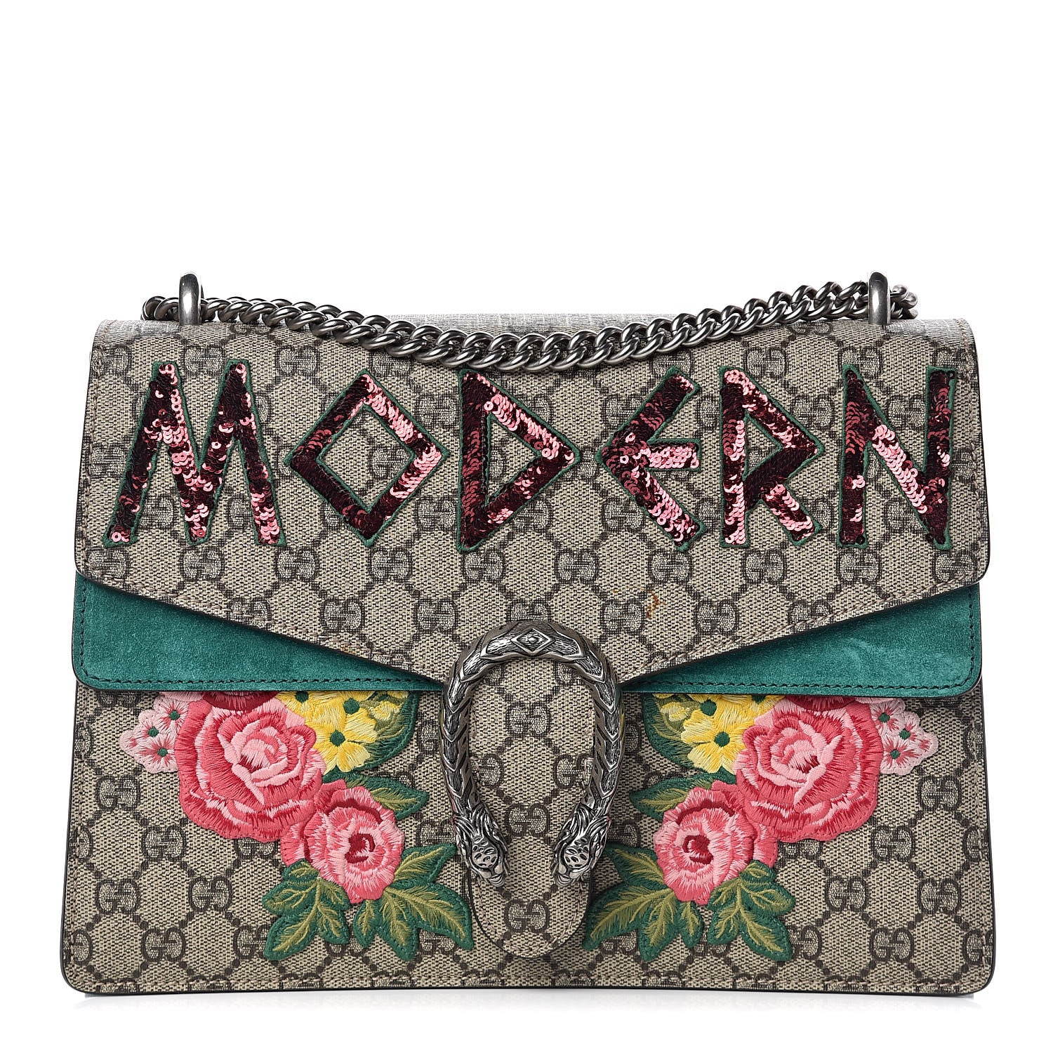 Gucci GG Supreme Monogram Embroidered Medium Dionysus Shoulder Bag Emerald 1 of 13