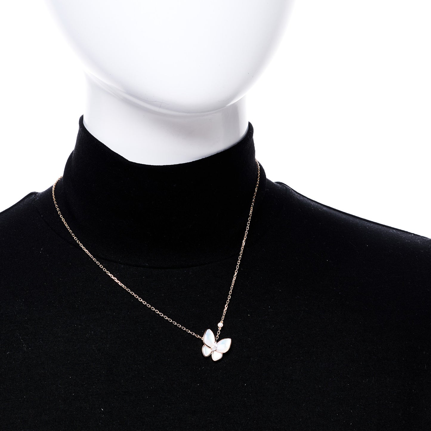 18K Rose Gold Diamond Mother of Pearl Two Butterfly Pendant Necklace