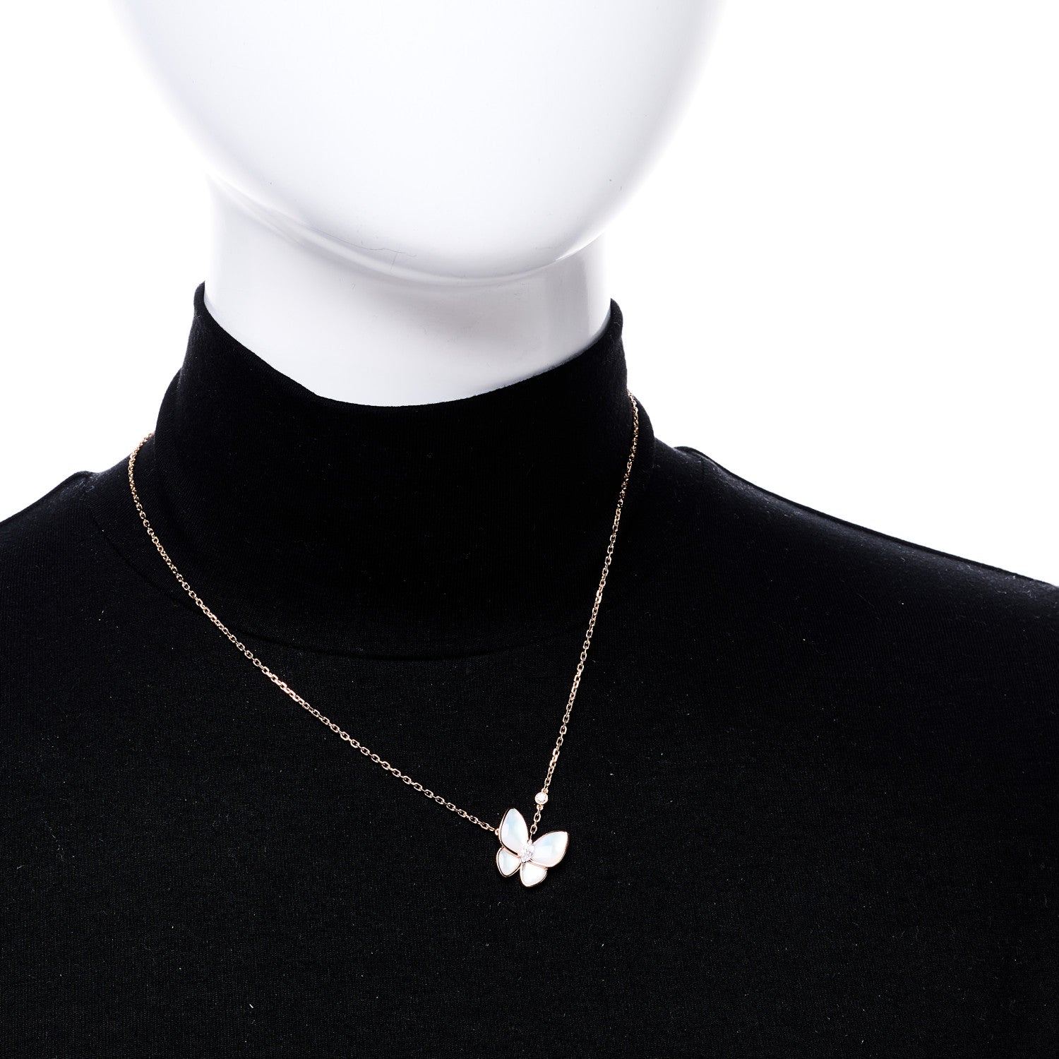 Van Cleef & Arpels 18K Rose Gold Diamond Mother of Pearl Two Butterfly Pendant Necklace 2 of 5