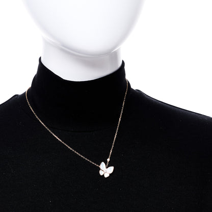 Van Cleef & Arpels 18K Rose Gold Diamond Mother of Pearl Two Butterfly Pendant Necklace 2 of 5