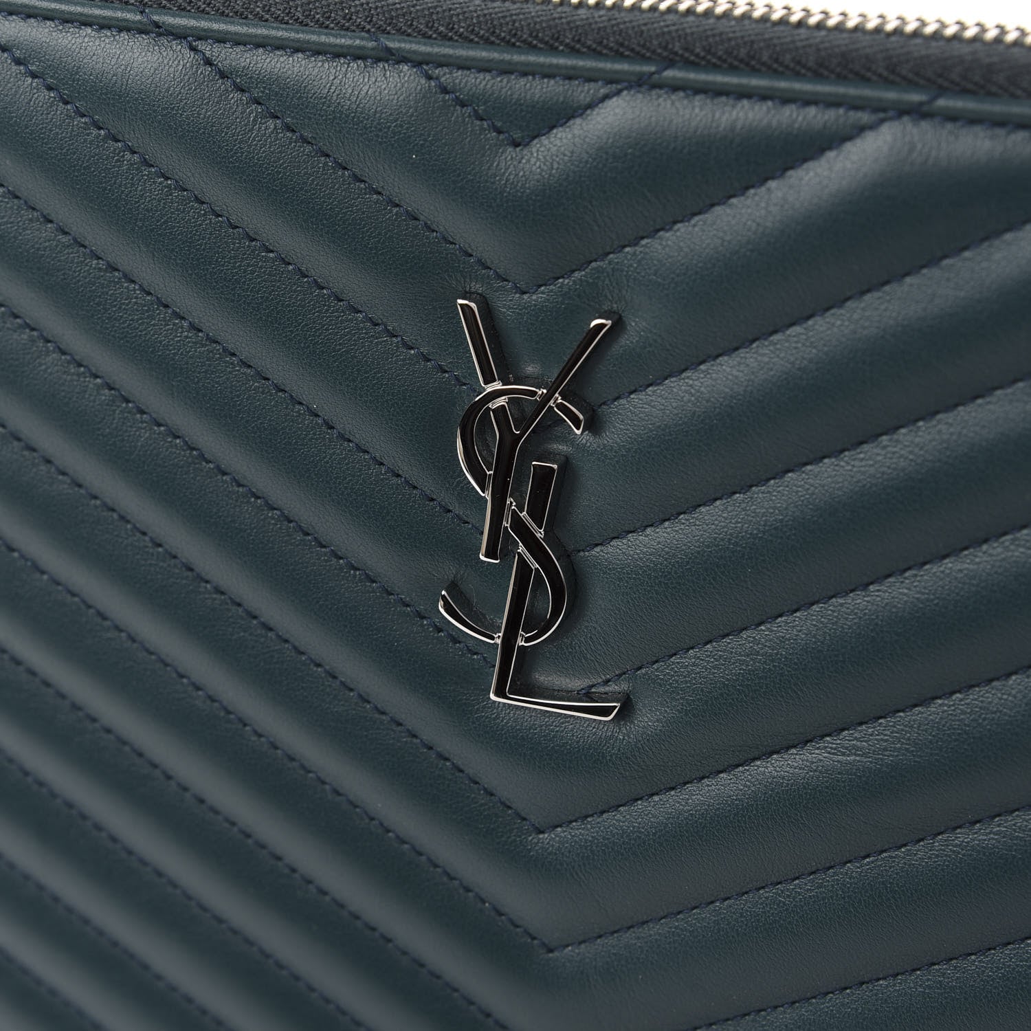Saint Laurent Calfskin Matelasse Chevron Monogram Document Holder Dark Green 8 of 9