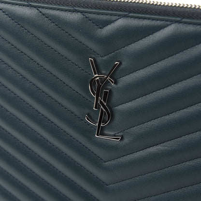 Saint Laurent Calfskin Matelasse Chevron Monogram Document Holder Dark Green 8 of 9