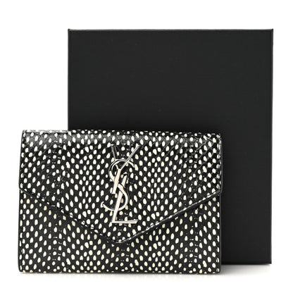 Saint Laurent Calfskin Lambskin Snakeskin Embossed Small Monogram Envelope Wallet Black White 8 of 8