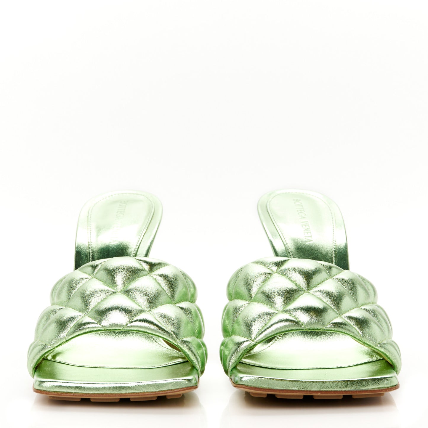 Metallic Nappa Reflection Matelasse Padded Mule Sandals 39.5 Pistachio
