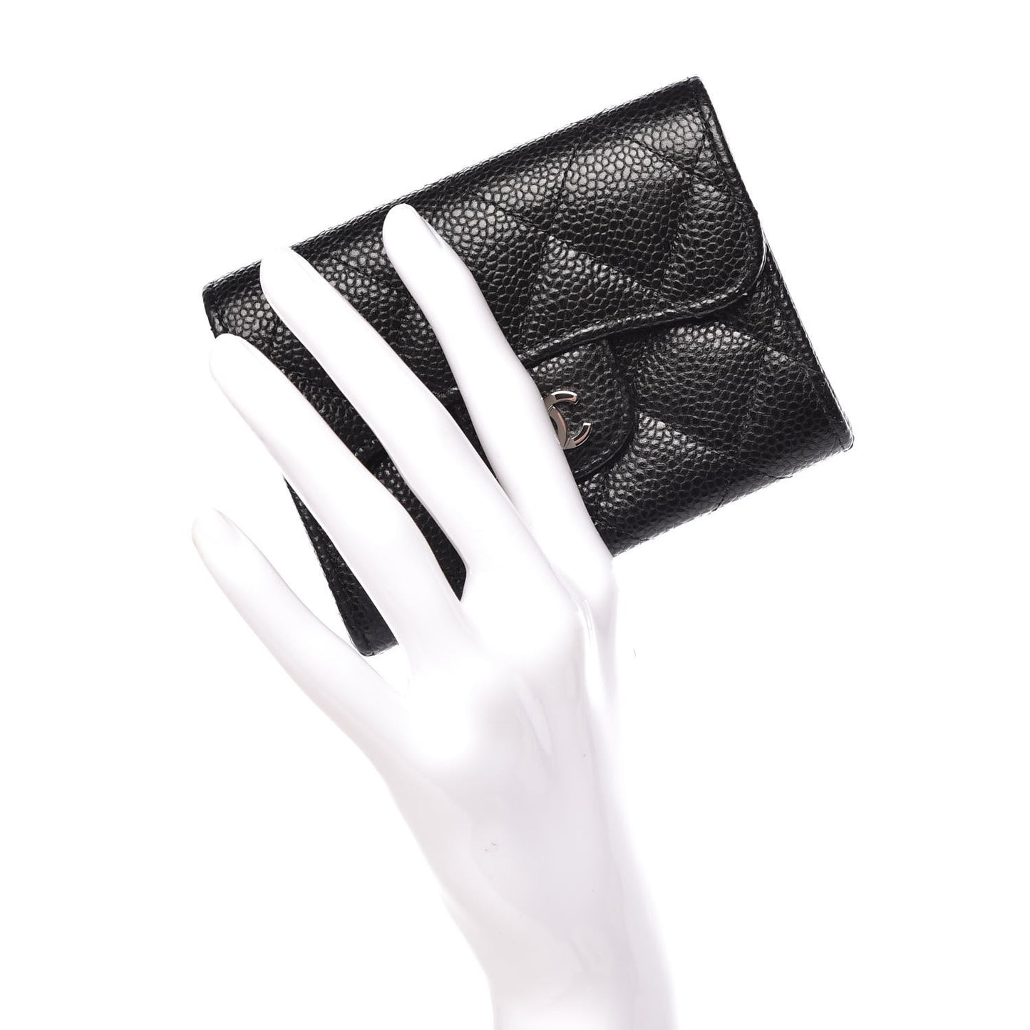 Caviar Quilted Flap Card Holder Wallet Black