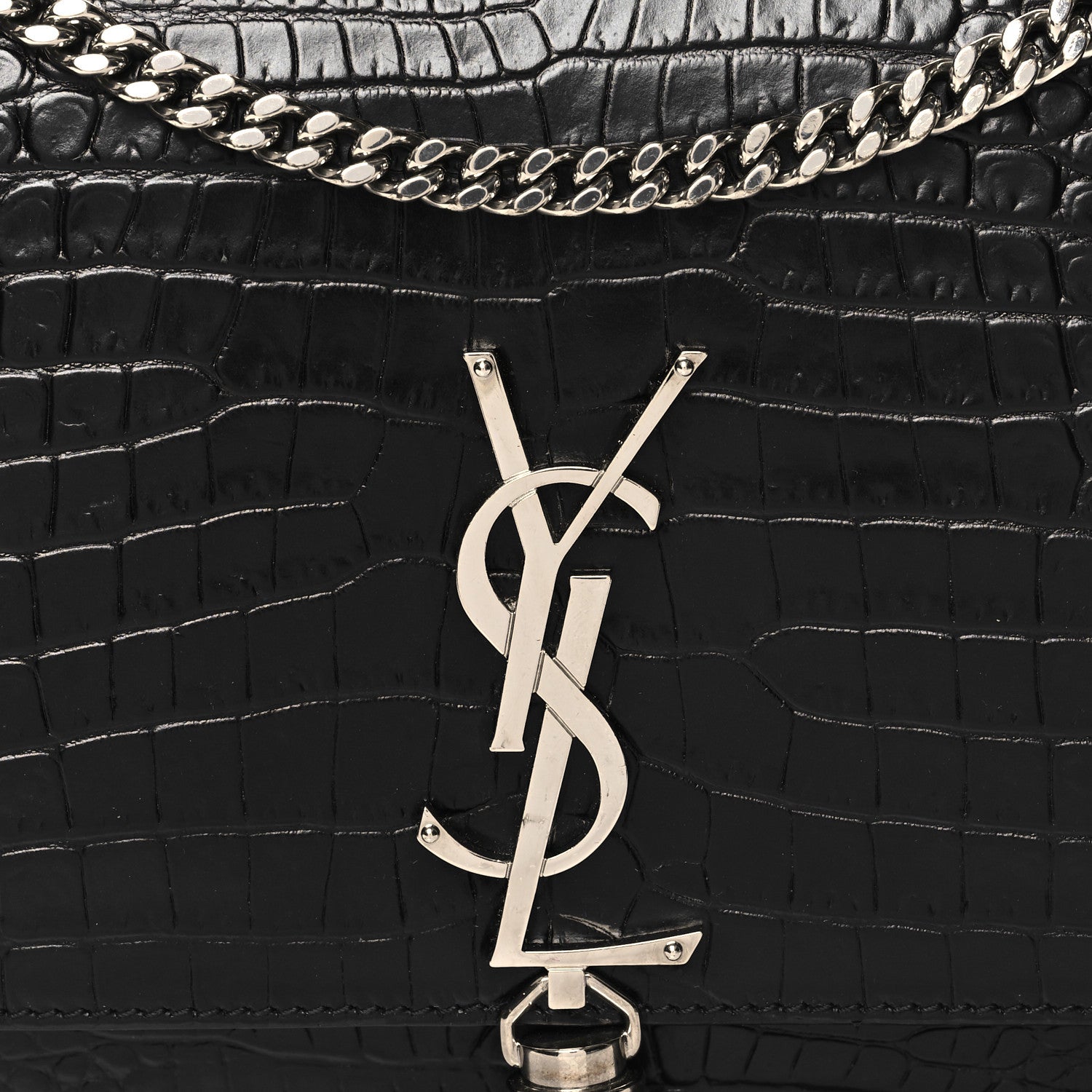 Saint Laurent Calfskin Crocodile Embossed Medium Classic Monogram Kate Tassel Satchel Black 7 of 9