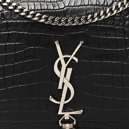 Saint Laurent Calfskin Crocodile Embossed Medium Classic Monogram Kate Tassel Satchel Black 7 of 9