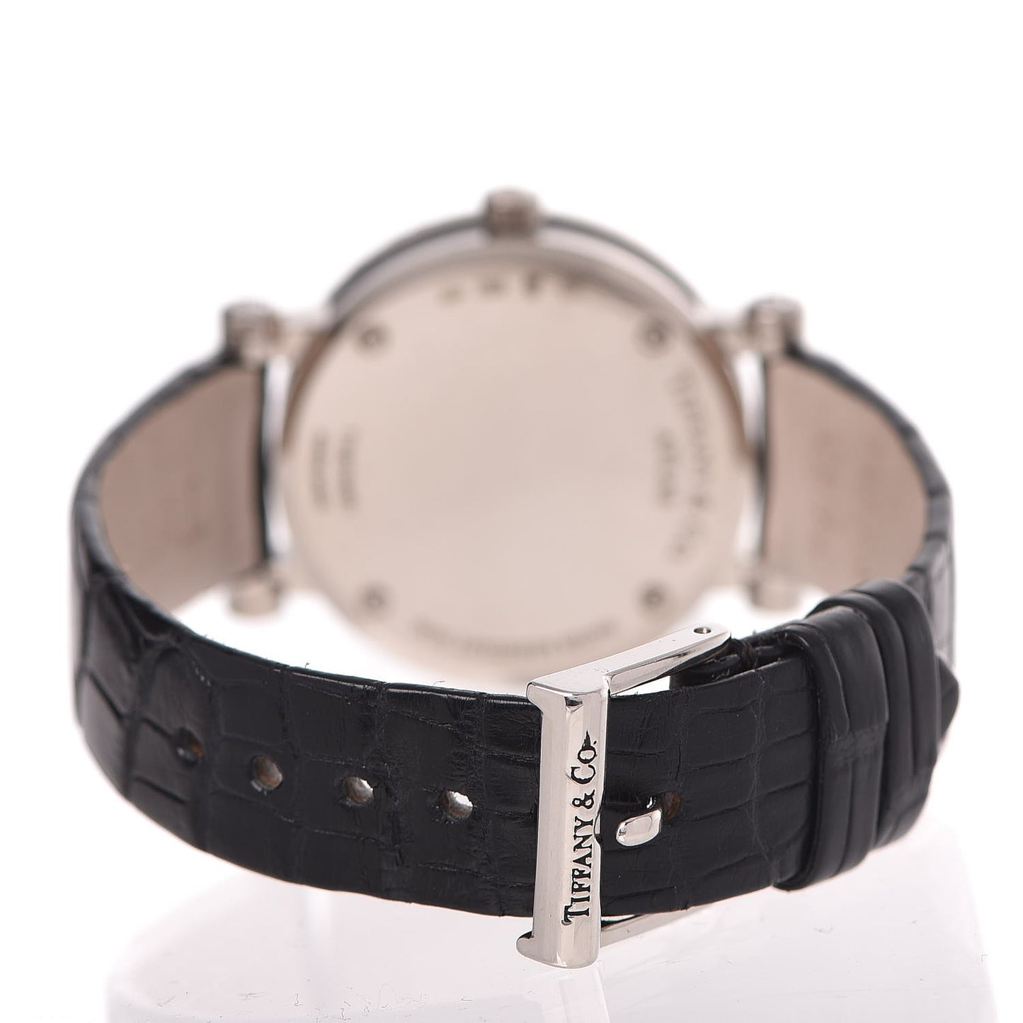 18K White Gold Alligator Diamond 30mm Atlas Quartz Watch Black