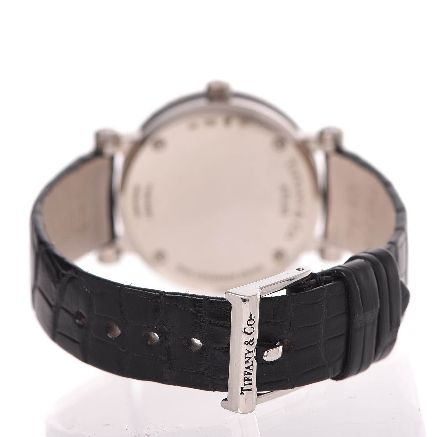 Tiffany 18K White Gold Alligator Diamond 30mm Atlas Quartz Watch Black 5 of 8