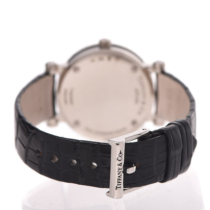 Tiffany 18K White Gold Alligator Diamond 30mm Atlas Quartz Watch Black 5 of 8