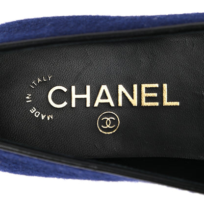 Chanel Fabric Lambskin Womens CC Mocassin Loafers 37 Navy Black 7 of 9