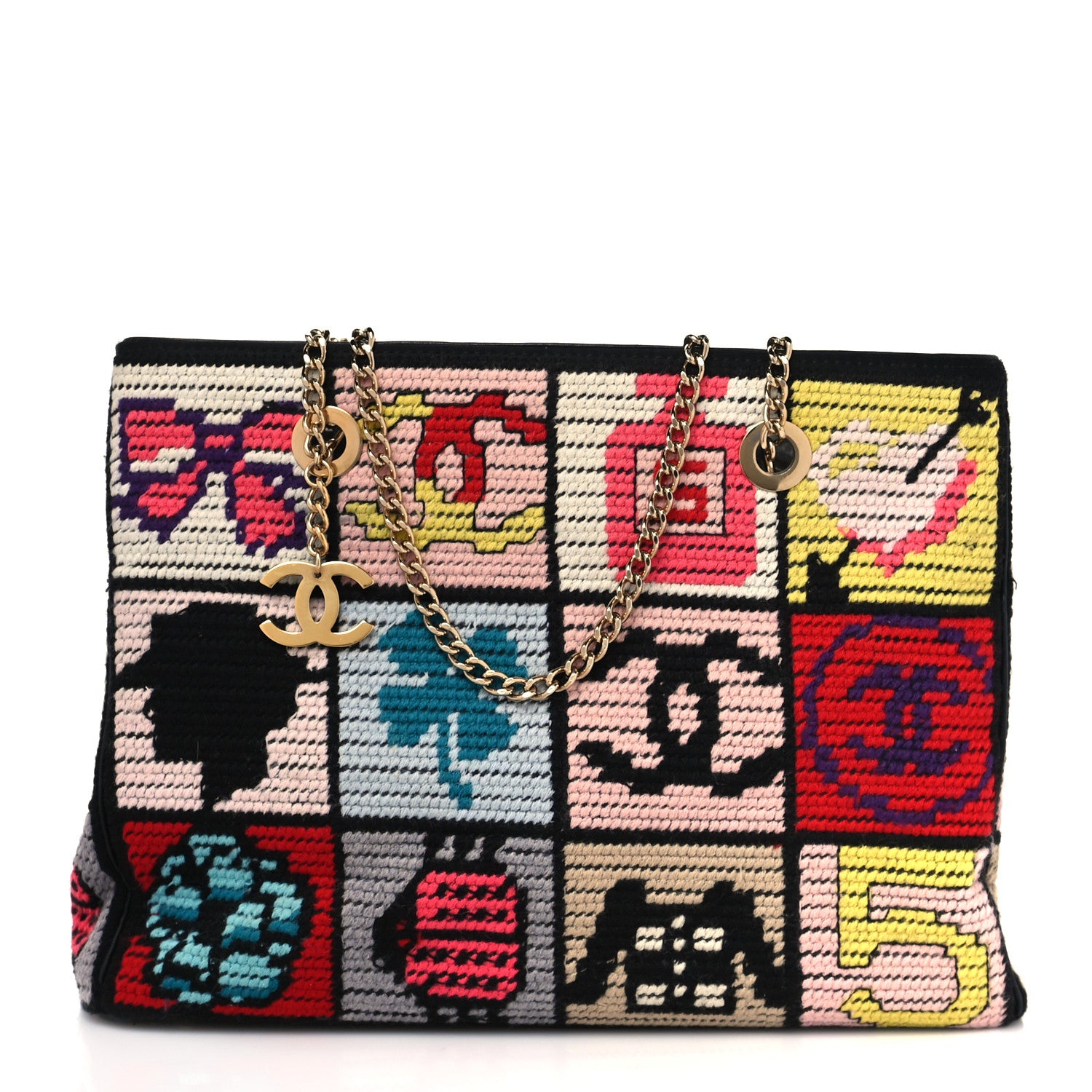 Chanel Needlepoint Precious Symbols Shoulder Bag Black 1 of 9