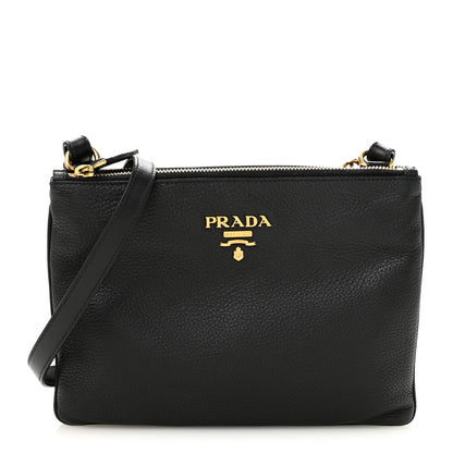 Prada Vitello Daino Double Zip Crossbody Bag Black 1 of 14
