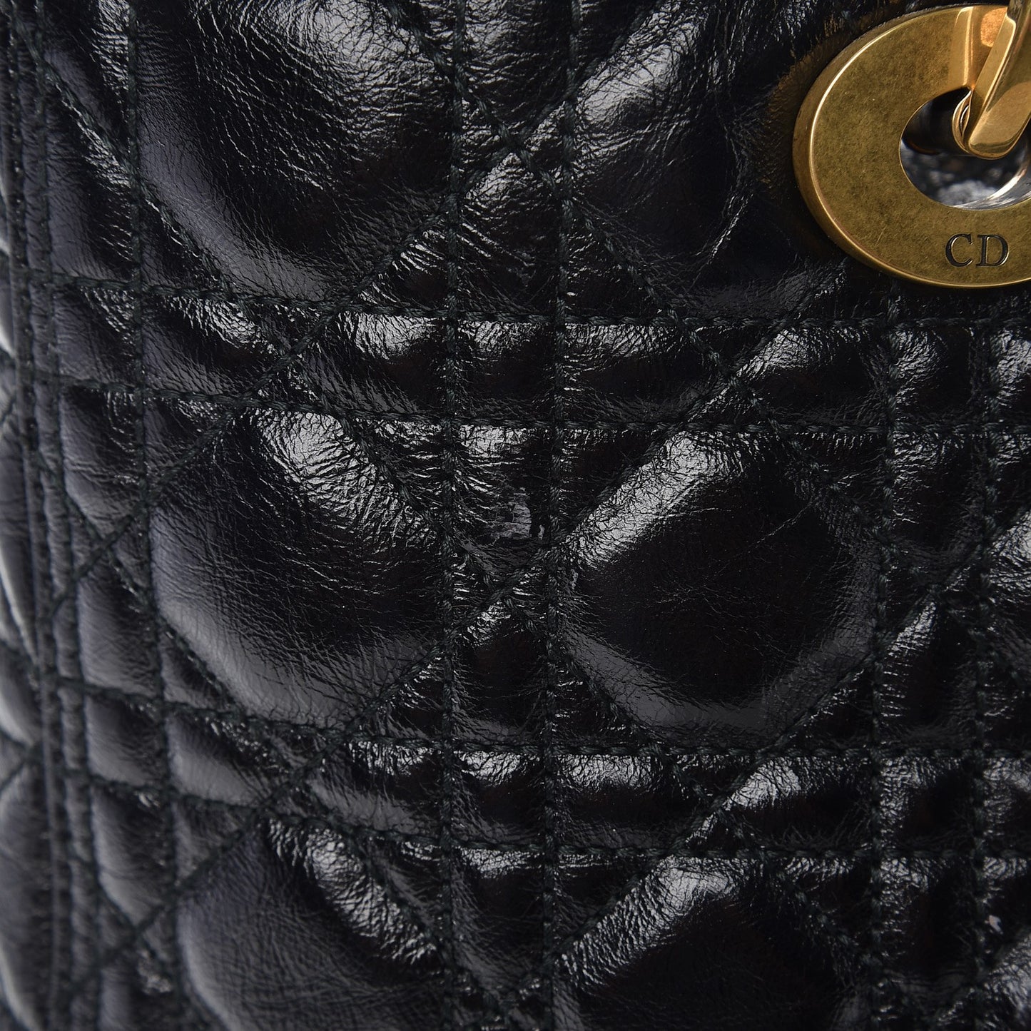 Crinkled Patent Cannage Large Lady Dior Black