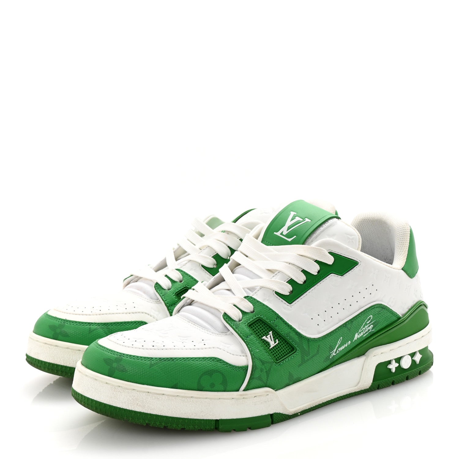 Louis Vuitton Calfskin Monogram Mens LV Trainer Sneakers 8 Green 4 of 9