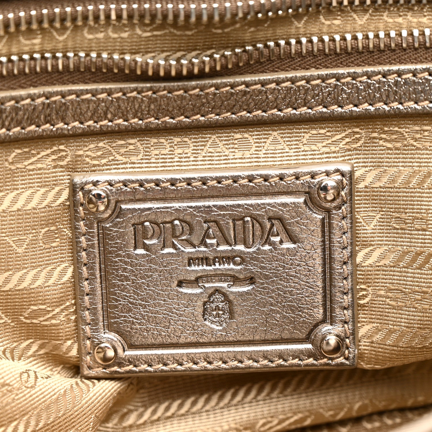Prada Metallic Vitello Daino Pushlock Shoulder Bag Peltro 6 of 21