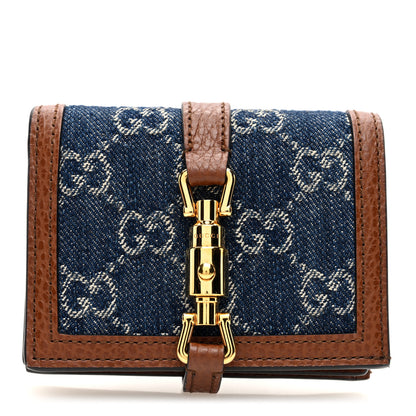 Gucci New Denim GG Monogram Jackie 1961 Card Case Blue Tea Cuir 1 of 6