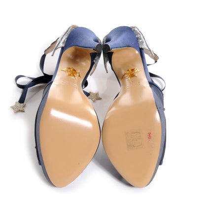 FASHIONPHILE CHARLOTTEOLYMPIASilkTwillAnkleTiePlatformSandals41Blue 5 of 6
