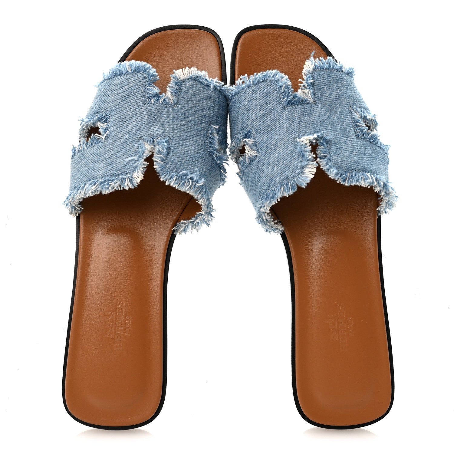 Hermes Denim Oran Fringe Sandals 40 Bleu Clair 2 of 10