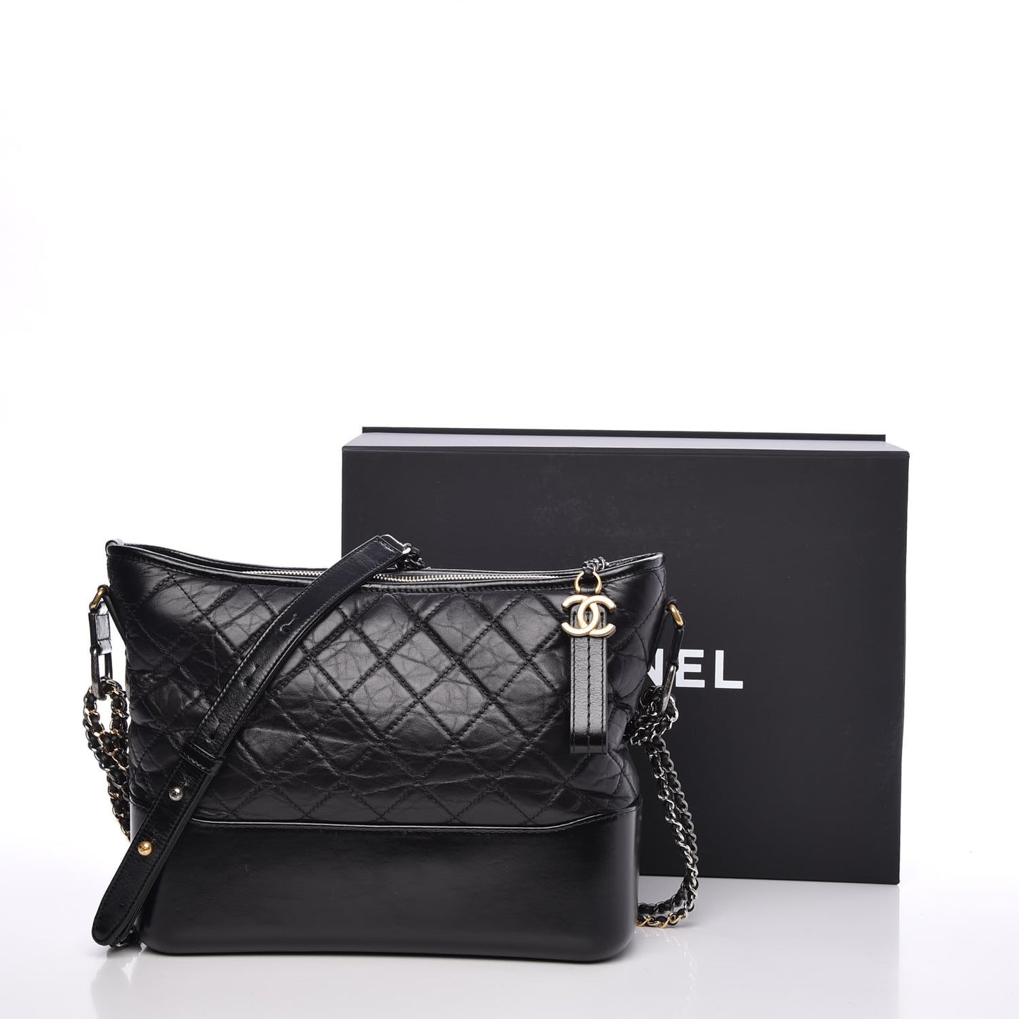 Aged Calfskin Quilted Medium Gabrielle Hobo Black