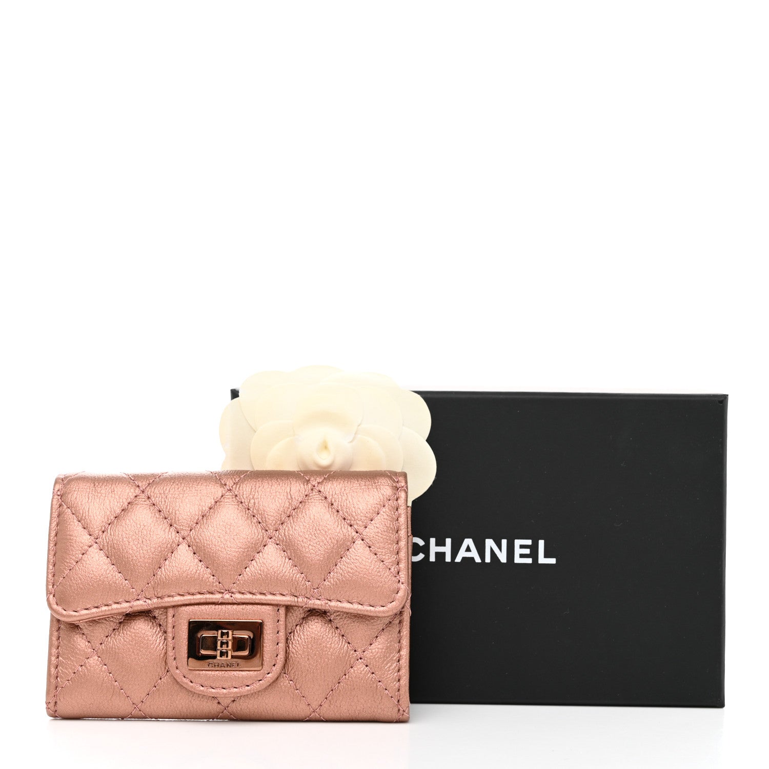 Chanel Metallic Calfskin Quilted Reissue Flap Card Holder Copper Pink 18 of 18