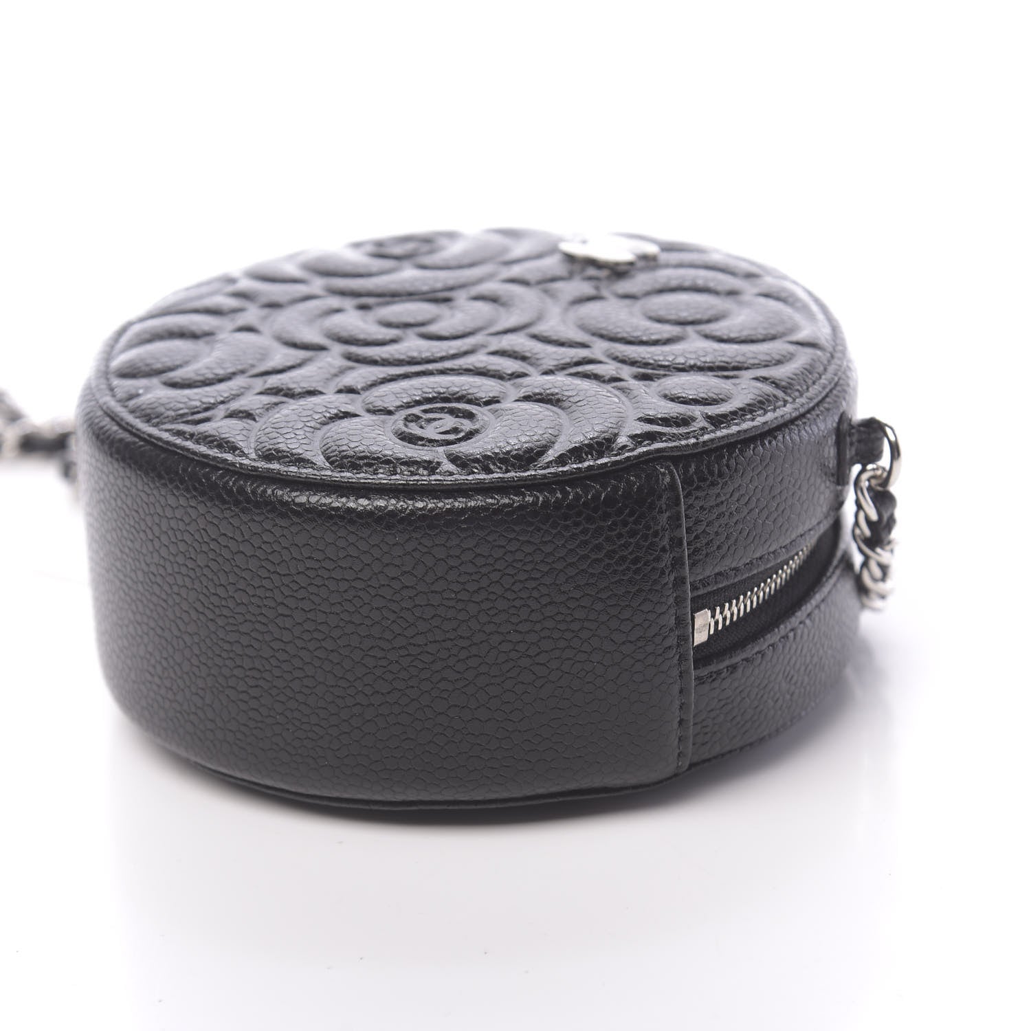 Chanel Caviar Camellia Embossed Round Clutch With Chain Black 9 of 11