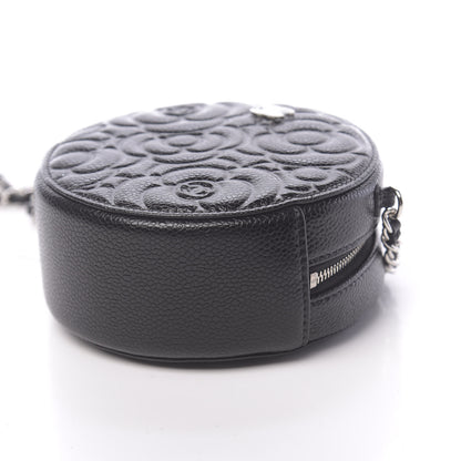 Chanel Caviar Camellia Embossed Round Clutch With Chain Black 9 of 11