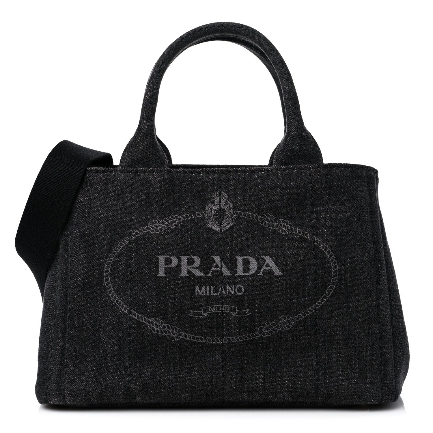 Prada Denim Small Logo Tote Black 1 of 8