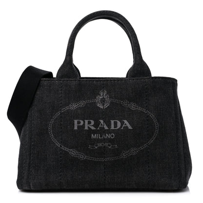 Prada Denim Small Logo Tote Black 1 of 8