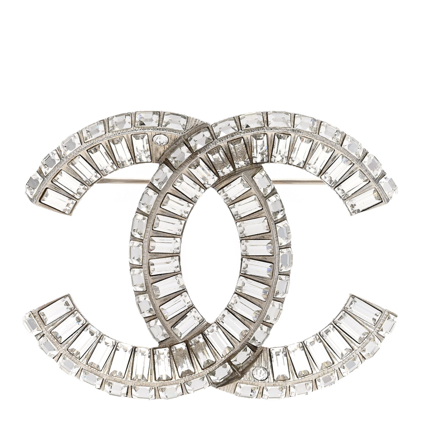 Baguette Crystal CC Brooch Silver